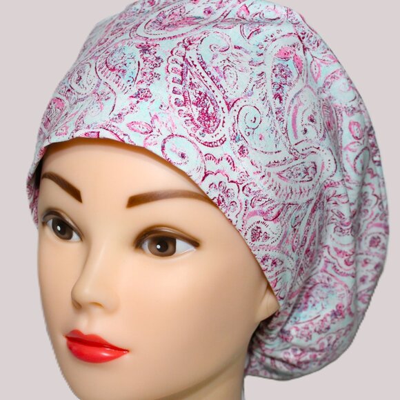 NEW Pink Mint Paisley Euro Scrub Cap - Picture 2 of 6